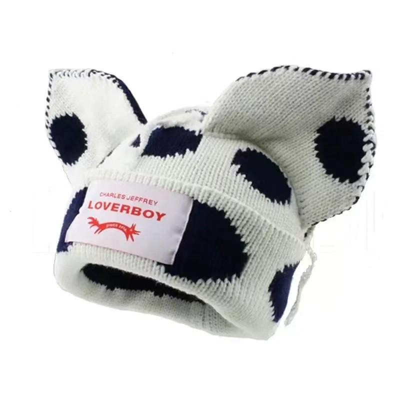 Nischendesign personalisierte Katzen- und Schweineohren gestrickte Wollmütze niedliche Herbst- und Winter-Warm-Ohrenschutz-Tasche Kopfmütze