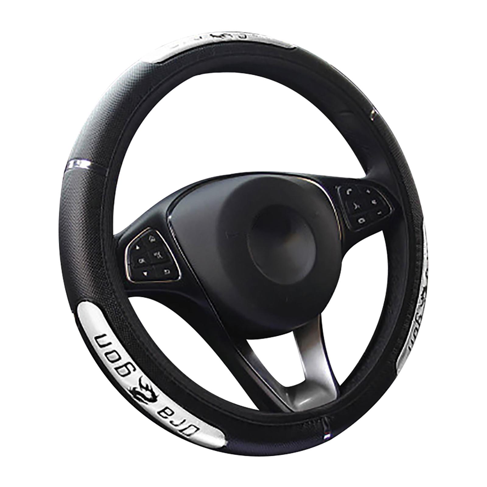 

Кожаный автомобильный чехол на руль, универсальный автомобильный защитный чехол на руль без внутреннего кольца, подходит для автомобиля 14-15 дюймов Black Silver