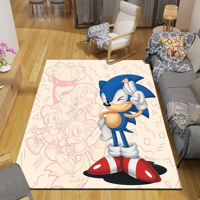 Sonic the Hedgehog Flannel Pattern Square Carpet,Area Rug,Carpet Rug for Living Room Bedroom Sofa Playroom Decor,Non-slip Floor Mat
