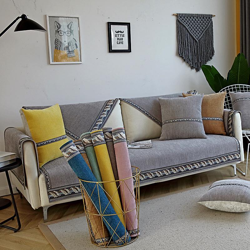 Vier Jahreszeiten Einfarbig Chenille Sofakissen Rutschfestes Lederkissen Moderner Kissenbezug Kaiserliche Konkubine Vollständig bedeckter Überwurf