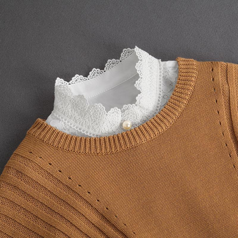 Front Tie White Fake Collar Stand Beads Detachable Collar Fake Women Vintage Crystal Lace Ladies False Blouse Collar Half Shirt