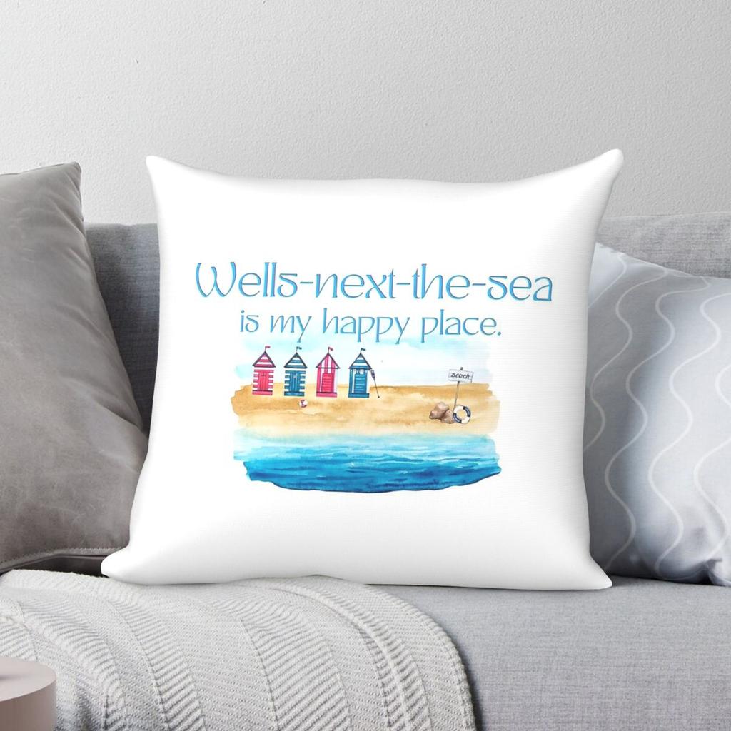 WellsNextTheSea Is Happy Place Norfolk Square Pillowcase Polyester Linen Velvet Printed Zip Decorative Room Cushion Cover