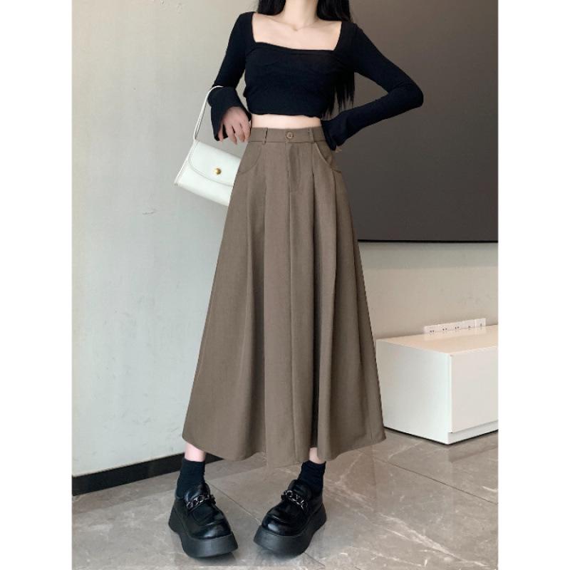 Summer 2025 Women's Black A-Line Pleated Umbrella Skirt - Flattering, Long, and Trendy