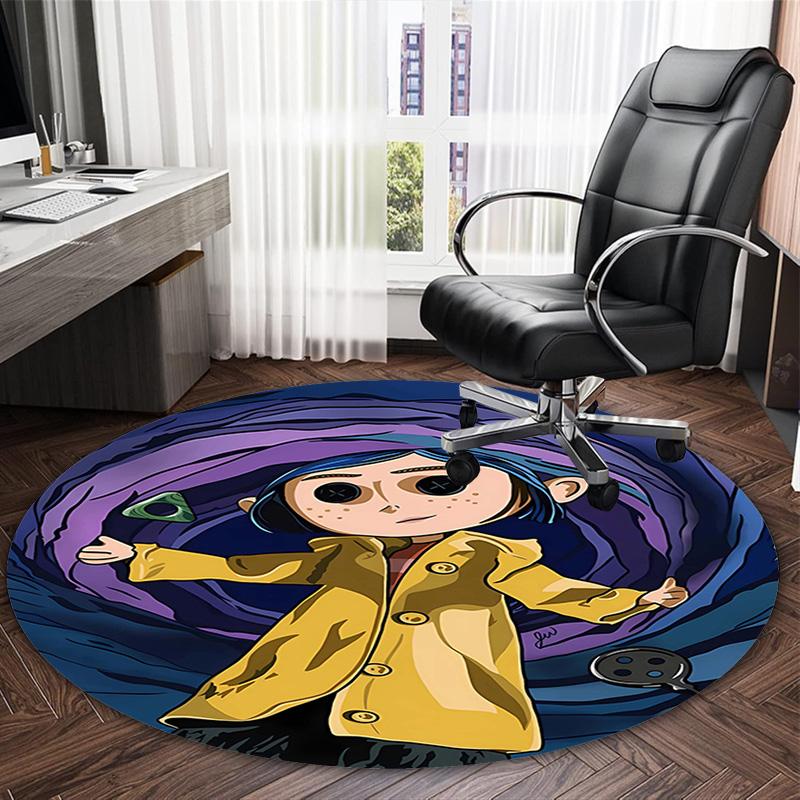 1pc Coraline (5) Print Round Carpet Chair Round Carpet Suitable for Bedroom Living Room Home Decorative Carpet