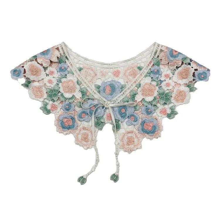 

WTEMPO Китайский стиль вышивка кружево искусственный воротник красочные лепестки ажурные шали ретро винтажные блузки рубашки декор воротник шарф 1pc розовый