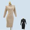 Withdraw from Cupboard High Quality Thick Turtleneck Raglan Pure Color Mid Length Long Length Long Sleeves Knitting Sweater Silm Sheath Bottom Dress