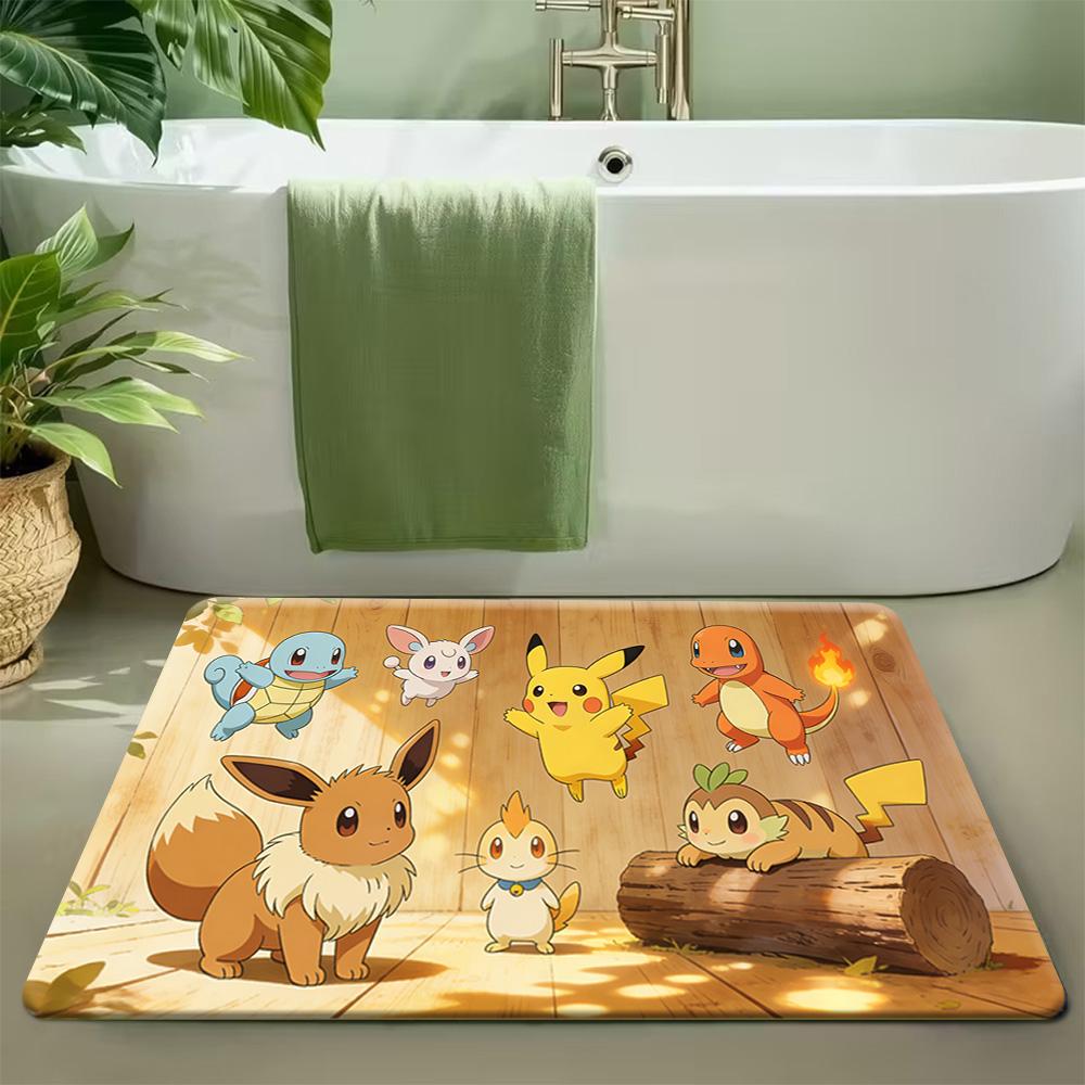 Cute Bulbasaur with Butterflies in Green Meadow Print Non-slip Doormat, Soft Absorbent Floor Rug for Home Decor 40x60cm