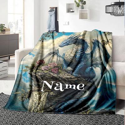 Majestic Blue Dragon Home Customize Your Name Blankets Soft And Cozy Lightweight For All Seasons Perfect For Picnics Sofa Office Bed Living Room Ideal
