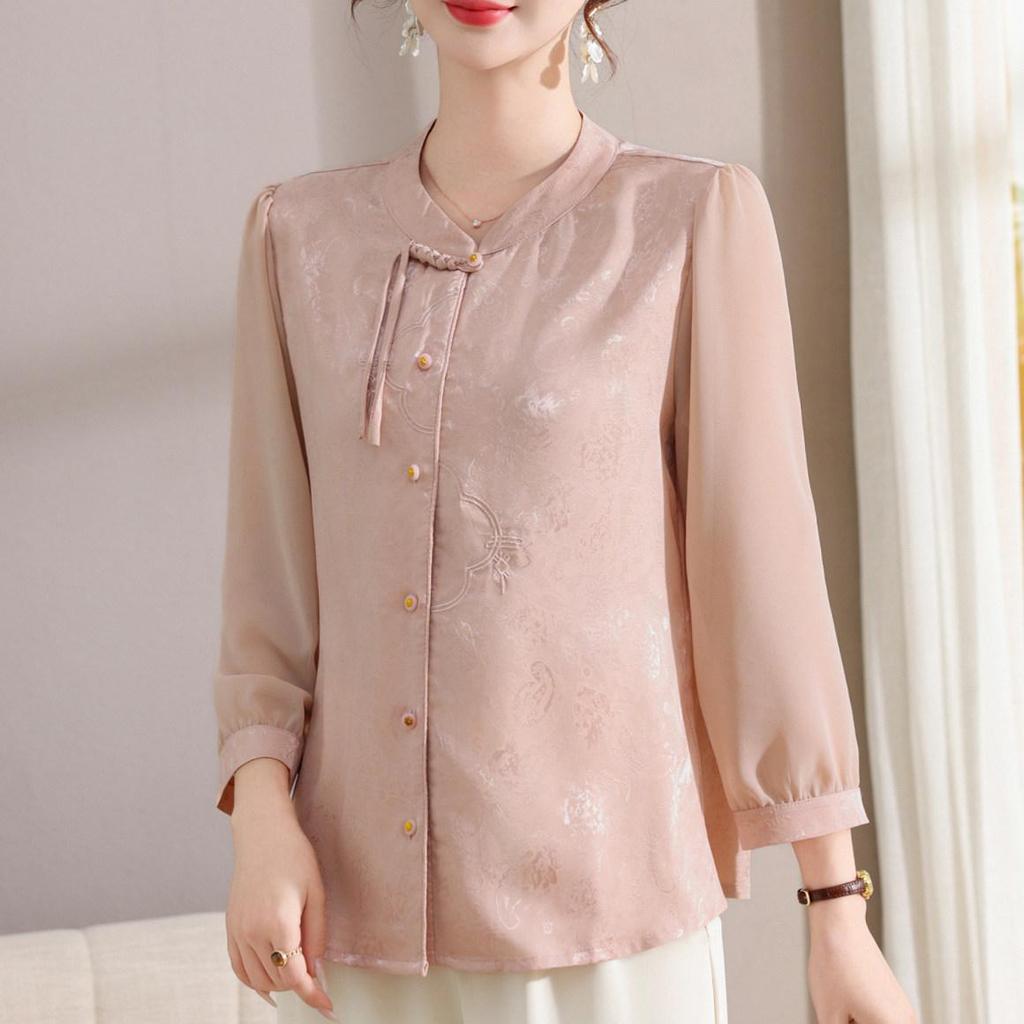 2026 New Spring Seven-Sleeve Top for Middle-Aged Women - Round Neck Shirt