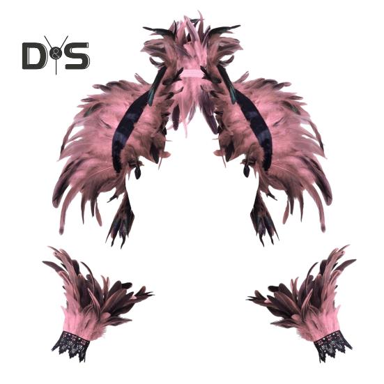 1 комплект поддельный воротник с кольцом на запястье готический стиль перьевая шаль — фото 15