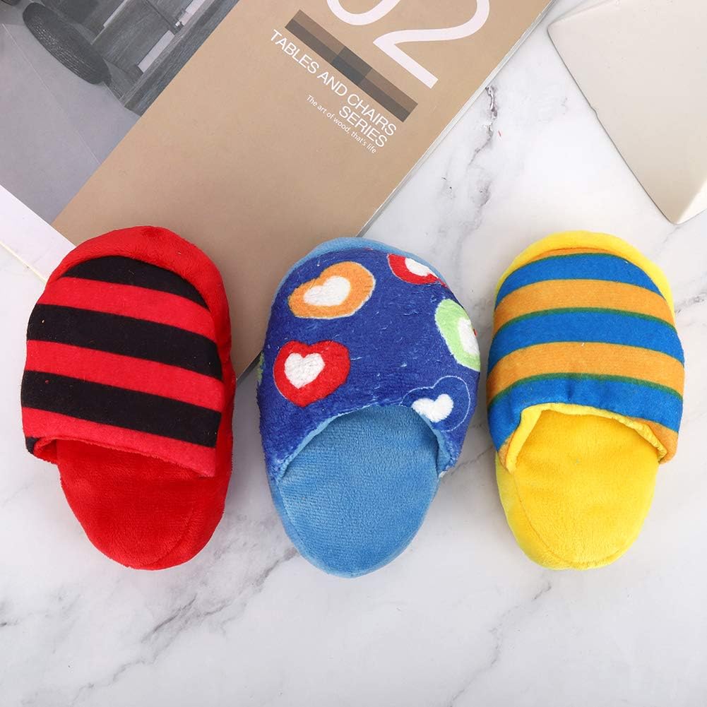 3PCS Small Dog Toys, Cute Slipper Shape Plush Dog Squeaky Puppy Chew Teething Toys Shoes Dog Toy for Small Dogs and Puppies