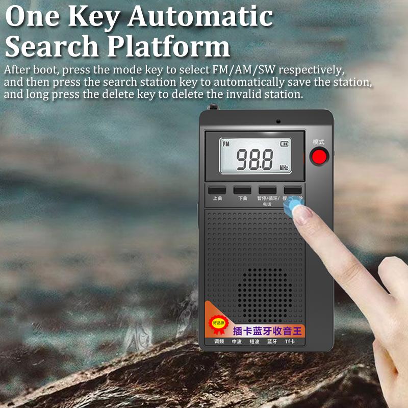 Mini radio portabile Receptor FM/AM/SW de buzunar Difuzor stereo Bluetooth TF/Set cu cască Player MP3 cu afișaj LCD Suport mâini libere