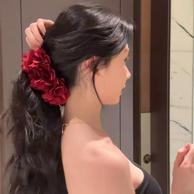 Fashionable Red Rose Banana Clip Vertical Clip Large Hair Clip Headdress For Women Girls Sweet Versatile Hair Accessories Gifts