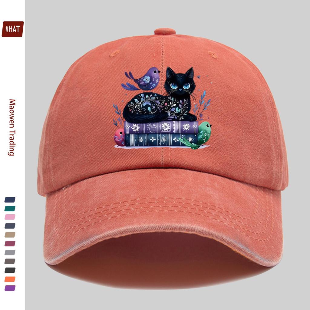 Pc Black Cat Magic Book Print Baseball Cap Spring Summer Cute Design Sun Hat Comfortable Lightweight Trucker Decor Hat Adjus