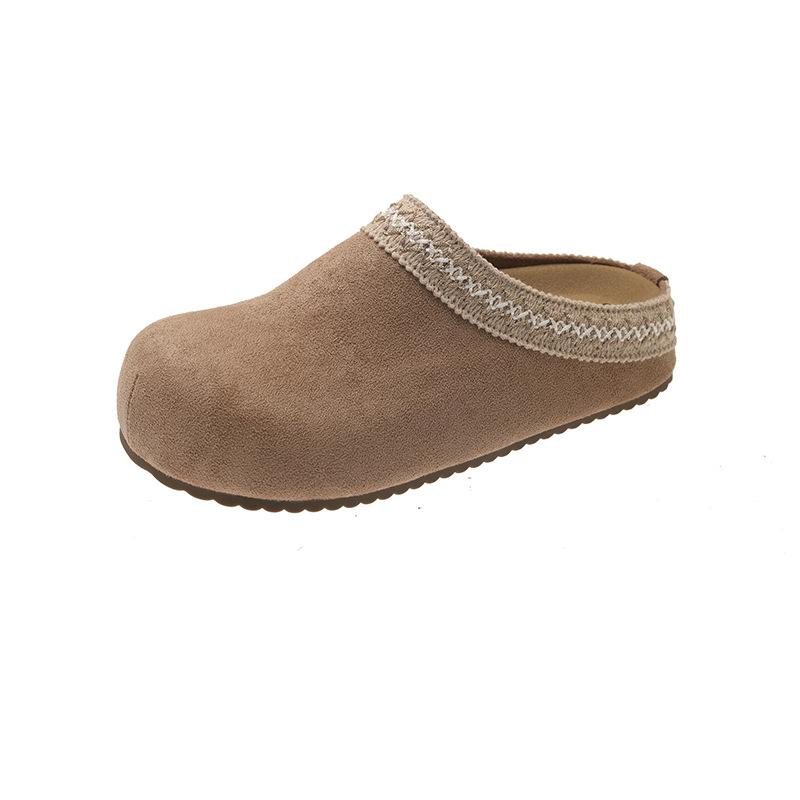 2025 New Imitation Velvet Splicing Casual Slippers Solid Color Thick Bottom Non-slip Warm Cotton Slippers Women