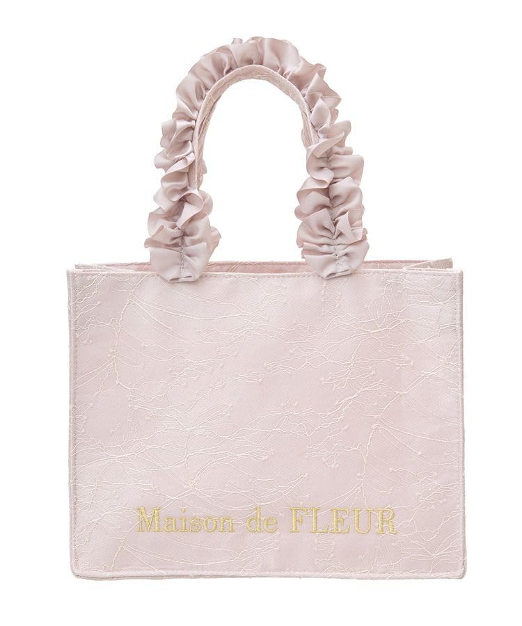 

Maison de FLEUR Сумка-тоут квадратная S с кружевной оборкой на ручке, Розовый, 08000140000
