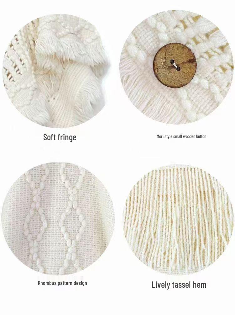 Solid Color Ethnic Shawl: Warm Knitted Tassel Cloak for 2024 Travel
