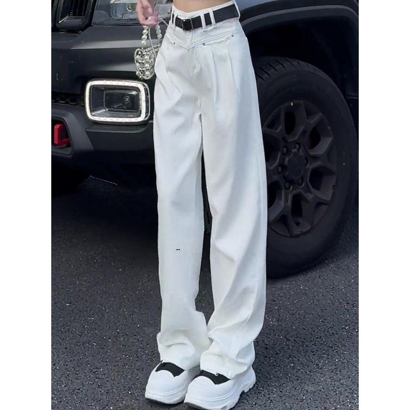 White Tencel Jeans for Women, Summer Thin Style, 2026 New High-Waisted Slimming Loose Floor-Length Ice Silk Wide-Leg Pants