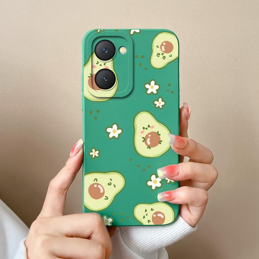 For Vivo Y03t Y02t iQOO U5x Z9 Lite Y400 Pro Y18i Y18t Cute Avocado Pattern Phone Case Lens Protection Liquid Silicone Shockproof Shell For Vivo Cover