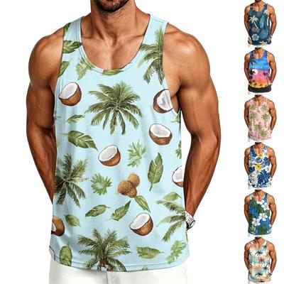 Camiseta sin mangas informal para hombre con estampado hawaiano para deportes al aire libre, sin mangas, cuello redondo, ropa de playa de verano, tejido ligero y transpirable