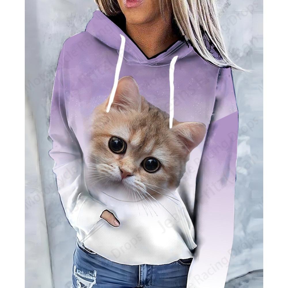 Ladies' Christmas Dwarf Print Hoodie - Casual Pullover Hoodie, Long Sleeve, 100% Polyester Knitted Fabric