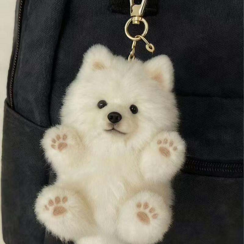 Samoyed Dog Plush Keychain Mini Soft Pendant Toy Stuffed  Doll for Girls Bag Purse School Travel Decor