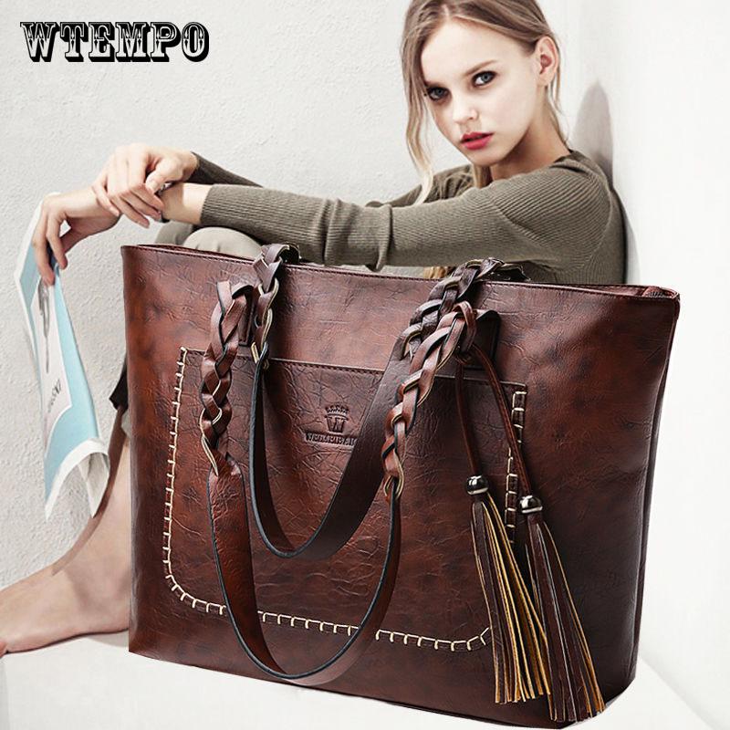 WTEMPO Brand Fashion Tassel Women's Bag Woven Backpack Retro Handbag Large Capacity Shopping Commuting Travel Shoulder Bags