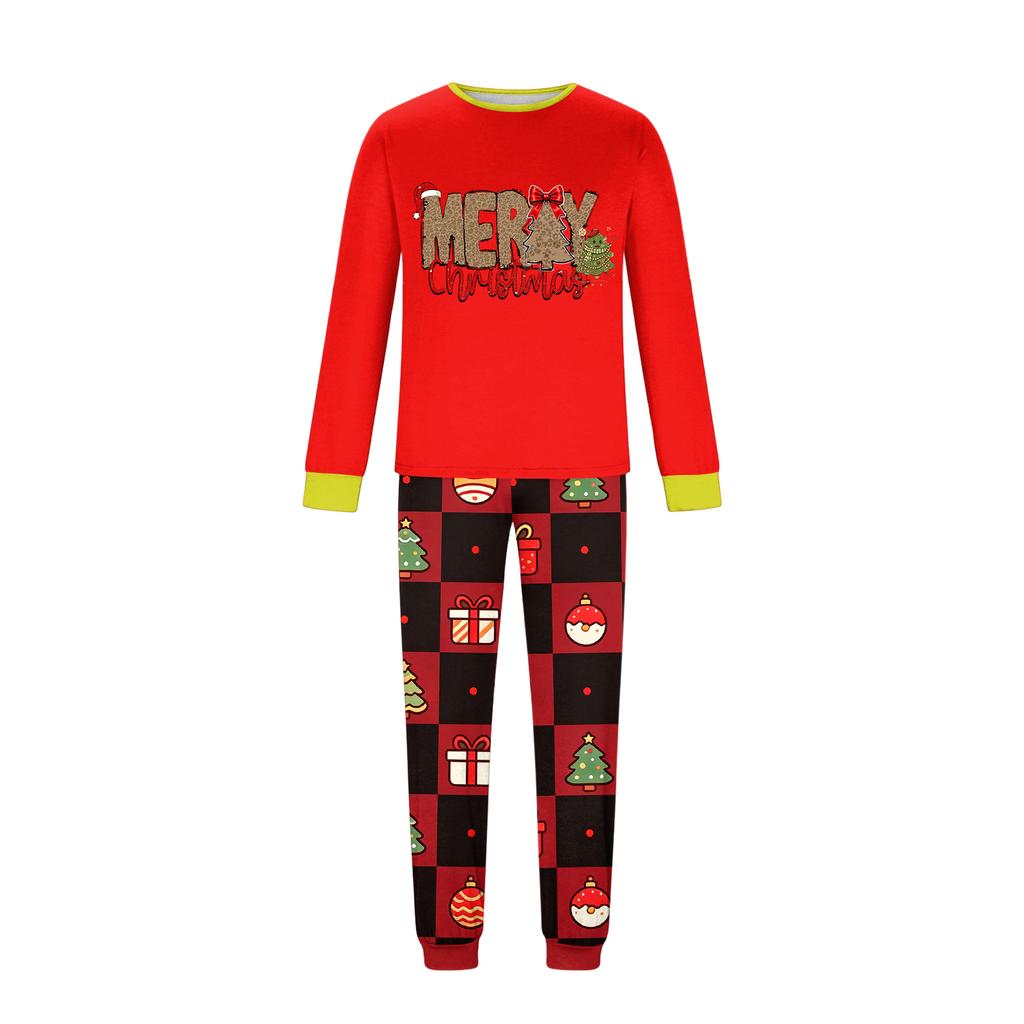 Family Matching Christmas Pajamas Set for Parents and Kids, Long Sleeve Neck Printed Pants Set