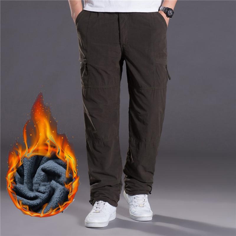 Men Winter Fleece Thick Warm Cargo Pants Men Casual Double Layer Cotton Baggy Overalls Rip-Stop Military Tactical Thermal Trousers