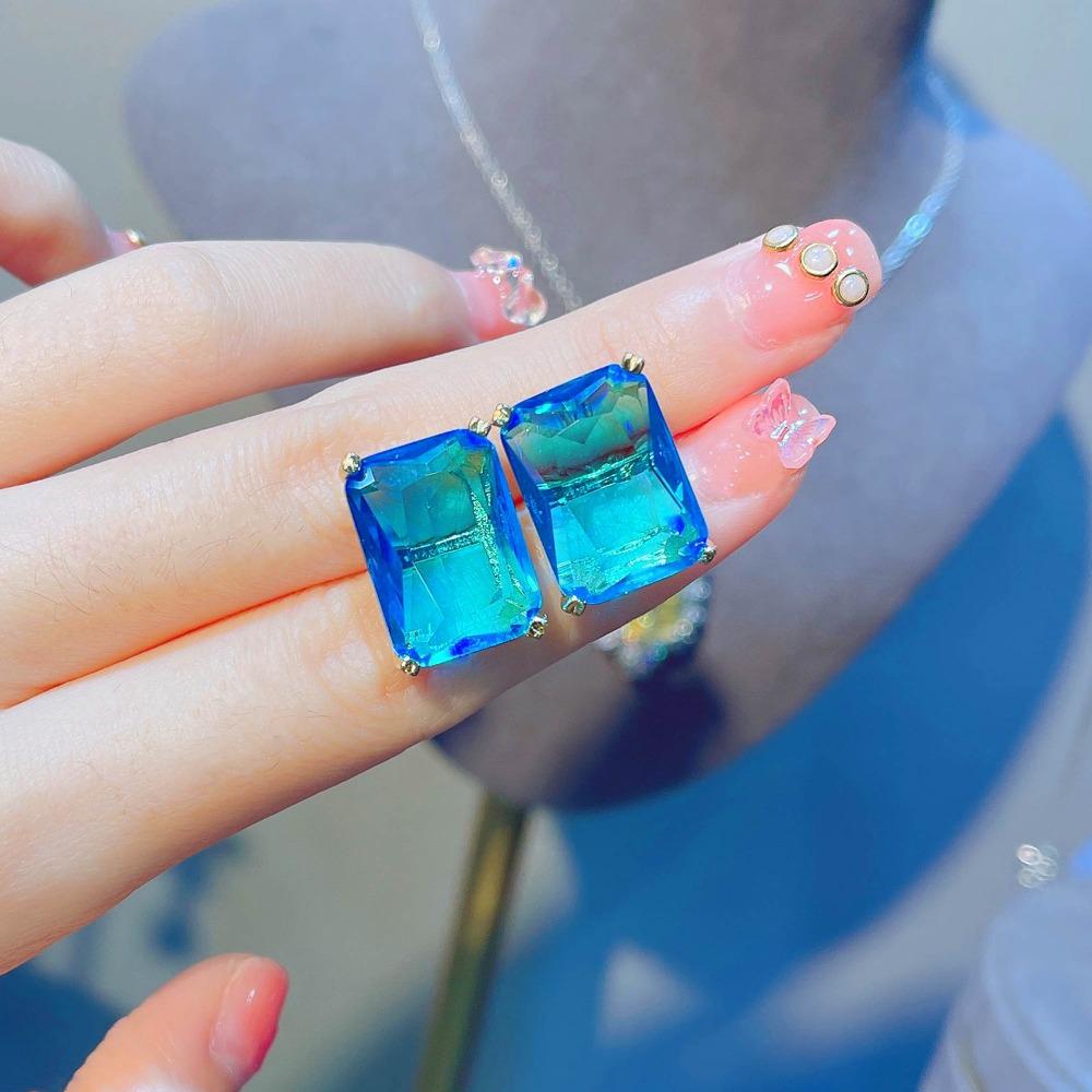 Серьги-пусеты с топазом голубого цвета, огранка «Принцесса», преувеличенные свадебные серьги для женщин