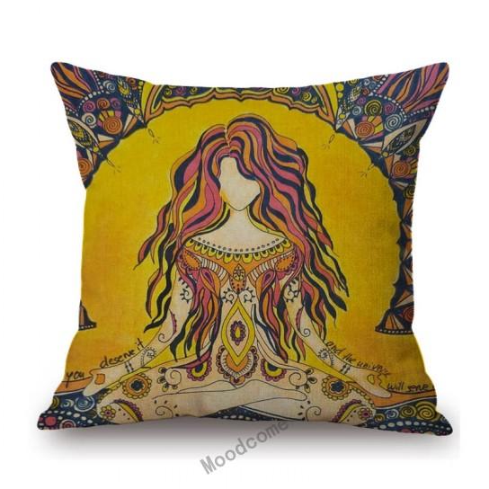 Cartoon Pop Art Hippie Modern Art Sun Girl Fashion Sofa Throw Pillow Case Cotton Linen Bench Cushion Cover Case