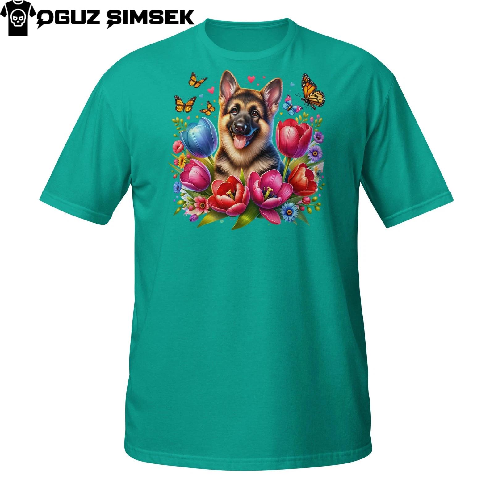 Cute German Shepherd T-Shirt Mens Womens Tees Top – Dog Surrounded by Spring L