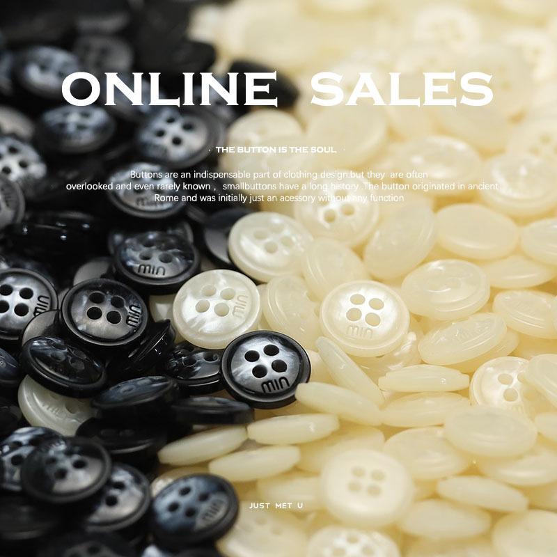Four-Eye Min Resin Buttons Imitation Shell Knitted Cardigan Shirt Sleeve Collar Buttons Black Beige Clothing Accessories