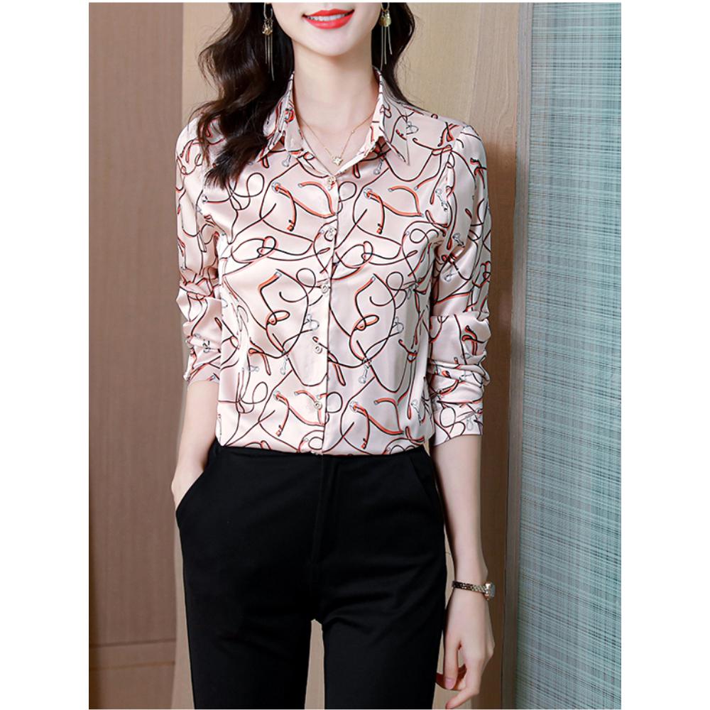 Spring Women's Silk Blouse Fashion Satin Long Sleeve Vintage Women's Tops Elegant Tops OL Ladies Tops Women's Clothes