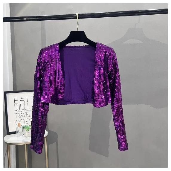 Small suit women's 2024 new heavy industry sequined temperament cardigan casual short sparkling typhoon jacket top