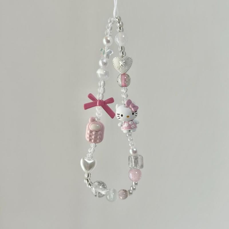 Süßer Rosa Schleifenknoten Sanrio Hello Kitty Handykette Schlüsselanhänger Anhänger Cartoon Handyhülle Kette CCD-Kamera Anhänger Zubehör
