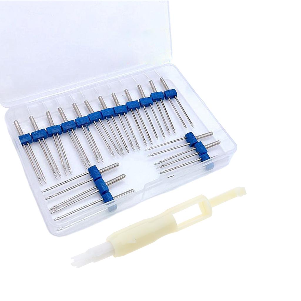 18pcs Sewing Machine Needle Double Twin Needle with Needle Threader Sewing Needle Perfect for Household Sewing Machine