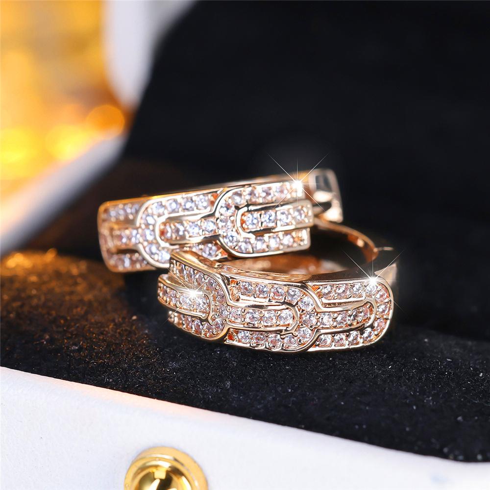 Crystal White Zircon Stone Square Hoop Earrings Luxury Female Gold Color Wedding Jewelry for Women