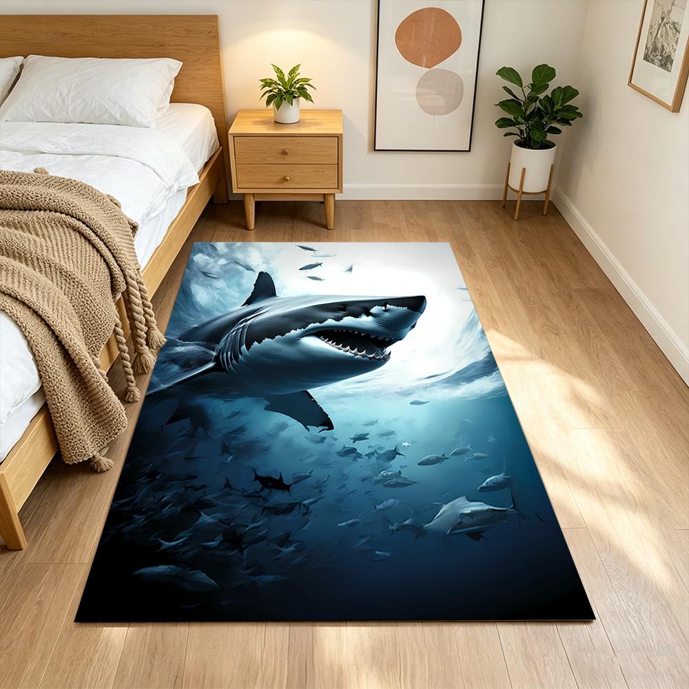 Shark Surface 2D Printed Floor Mat Shaggy Fabric Stain-resistant Surface Office & Lounge Rug Bohemian Boho Style Holiday Home Gift