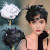 Luxury Feather Hat Hair Hoop Black/White Net Hairband Stylish Mesh Veil Headdress Caps  for Women