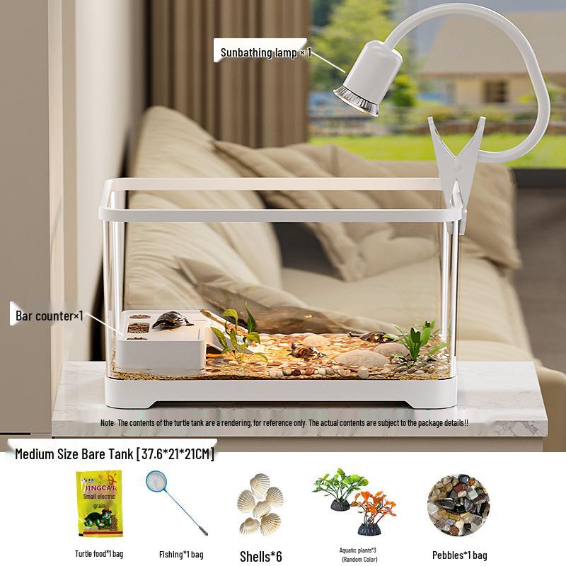Premium Turtle Tank with Ecological Design, Sunning and Climbing Platforms, Desktop-Friendly with Lid, Also Suitable for Goldfish