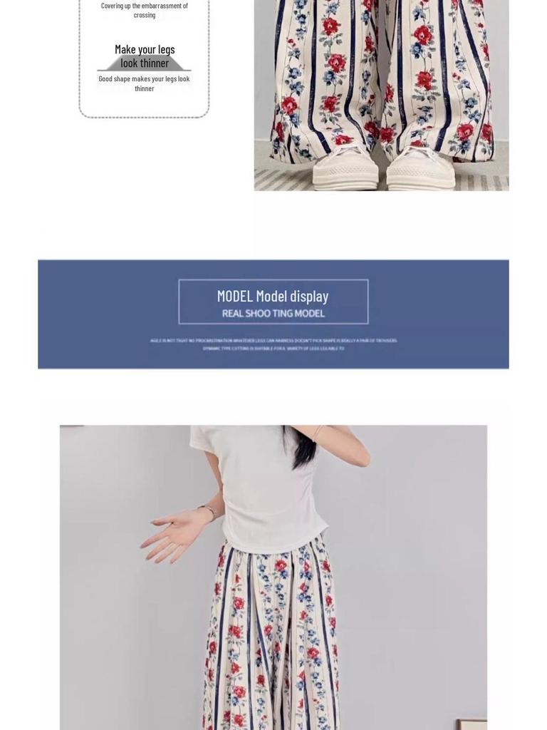 Women's Retro Rose High Waist Wide Leg Striped Pants - Summer 2025 Collection