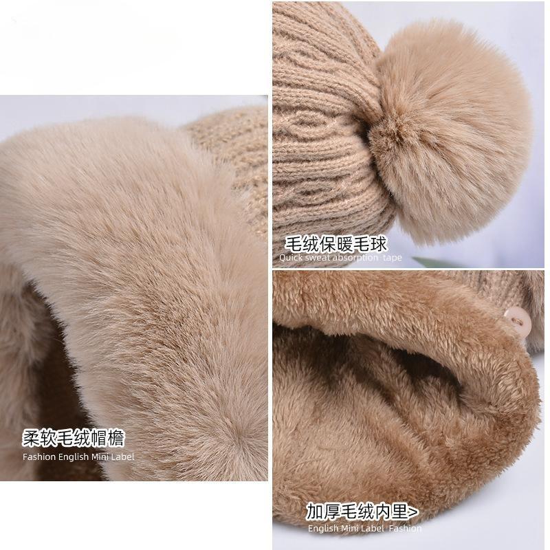 Winter Twist Pattern Knitted Hat, Velvet Warm Scarf, Integrated Pullover Hat, Cold-proof Wool Hat, Women