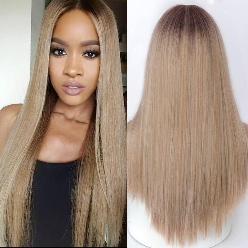 

MERISIHAIR длинный прямой синтетический парик Ombre черный золотой парик женский косплей натуральный средний парик высокотемпературное волокно