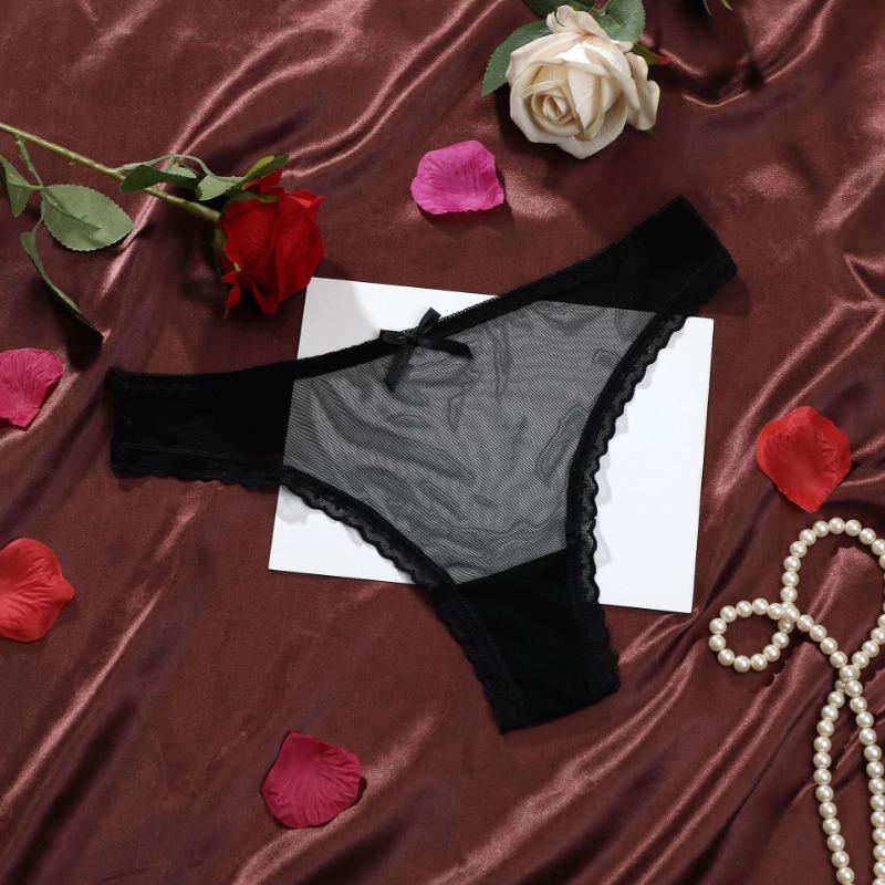 Women Spring and Summer Thin Mesh Sexy Lace Pure Low Waist Thong Underwear