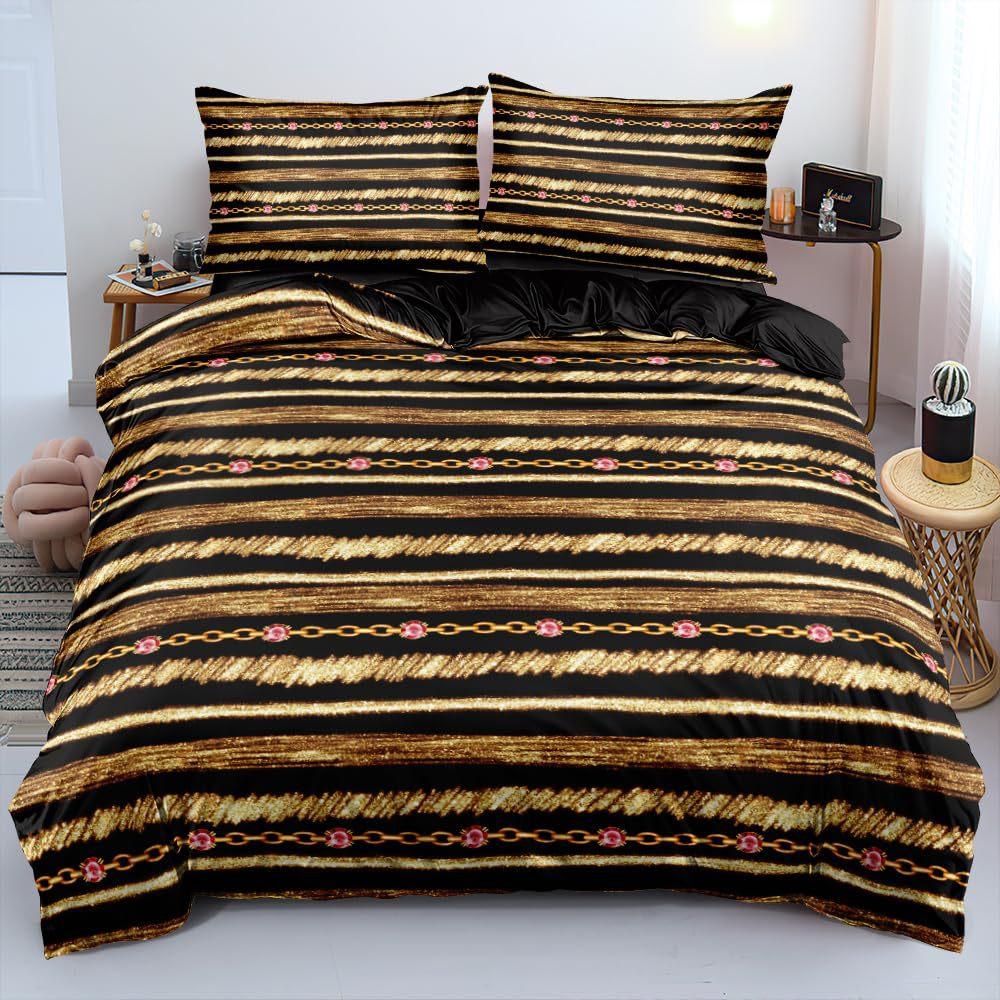 Goldenes Blatt Dreiteiliger Bettbezug 3D Digitaldruck Bettwäscheset Premium Luxus Bettdecke