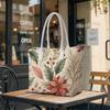 Christmas Botanical Printed Tote Bag Casual All-match Large-capacity Portable Handbag for Daily Use