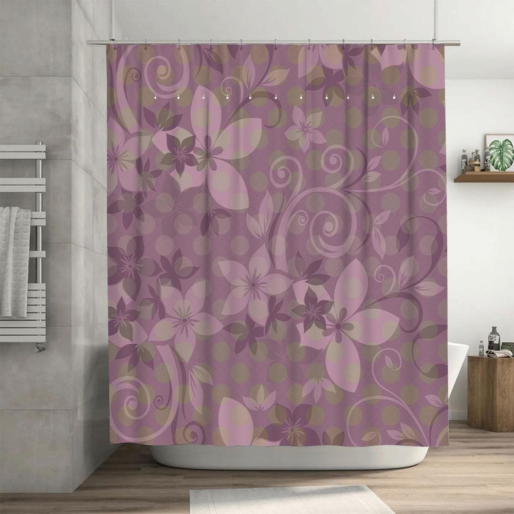 Beautiful Purple Floral Shower Curtain with Polka Dots 180 cm Long Rectangular Bath Decor for Home Decoration in Bathroom Access