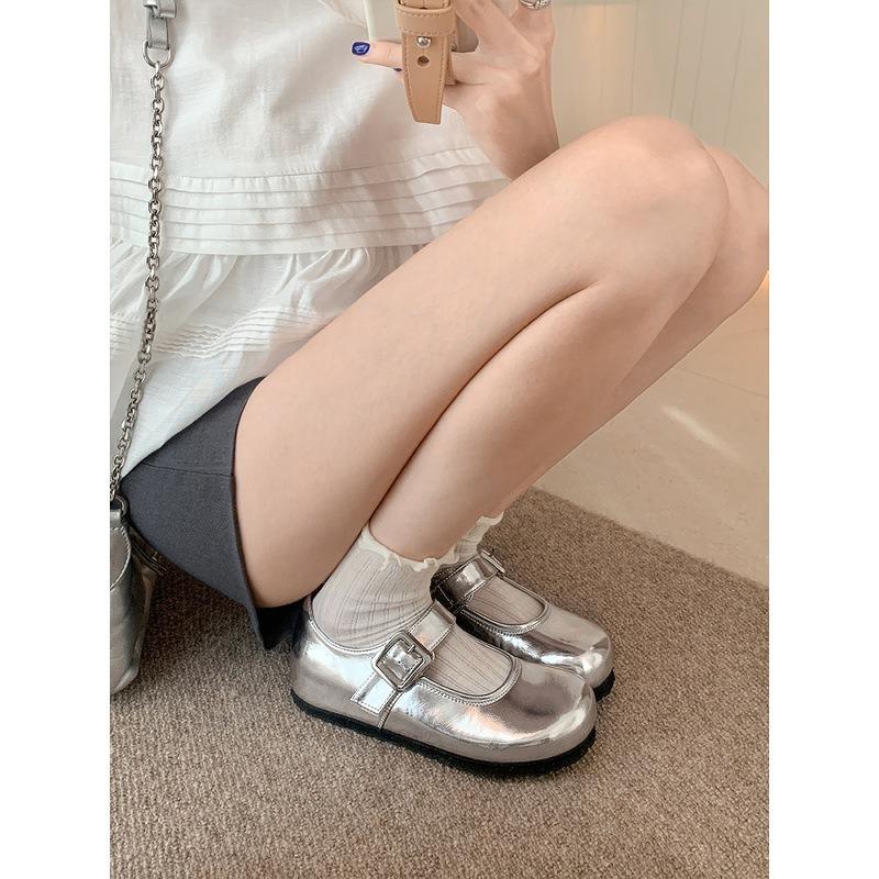 Sheepskin version~ 3.5cm inner height increase single shoes Velcro genuine leather Mary Jane shoes women