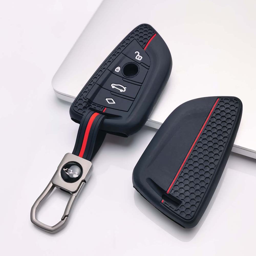 Silicone Key Fob Cover keychain Compatible with BMW 1 2 3 4 5 6 7 Series X1 X2 X3 X4 X5 X6 X7 M Series Smart Keyless Soft Grip Texture